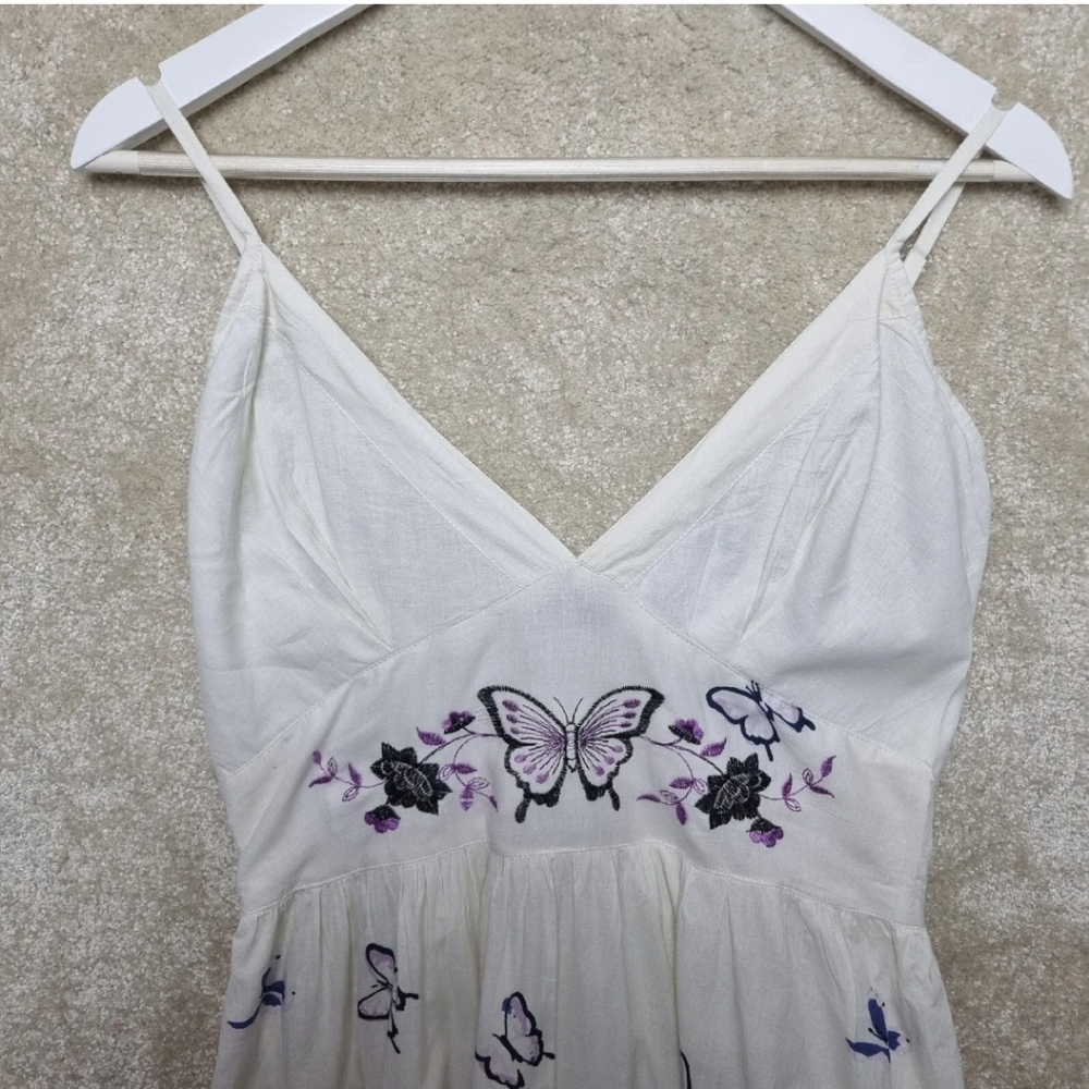 Pistachio Dress Womens L Summer Shirred Back Spaghetti Strap Butterfly Cotton - Picture 1 of 9